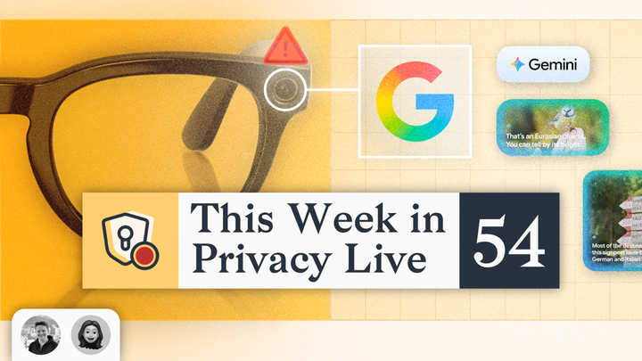 A picture of glasses with the camera highlighted with the Google logo next to it.